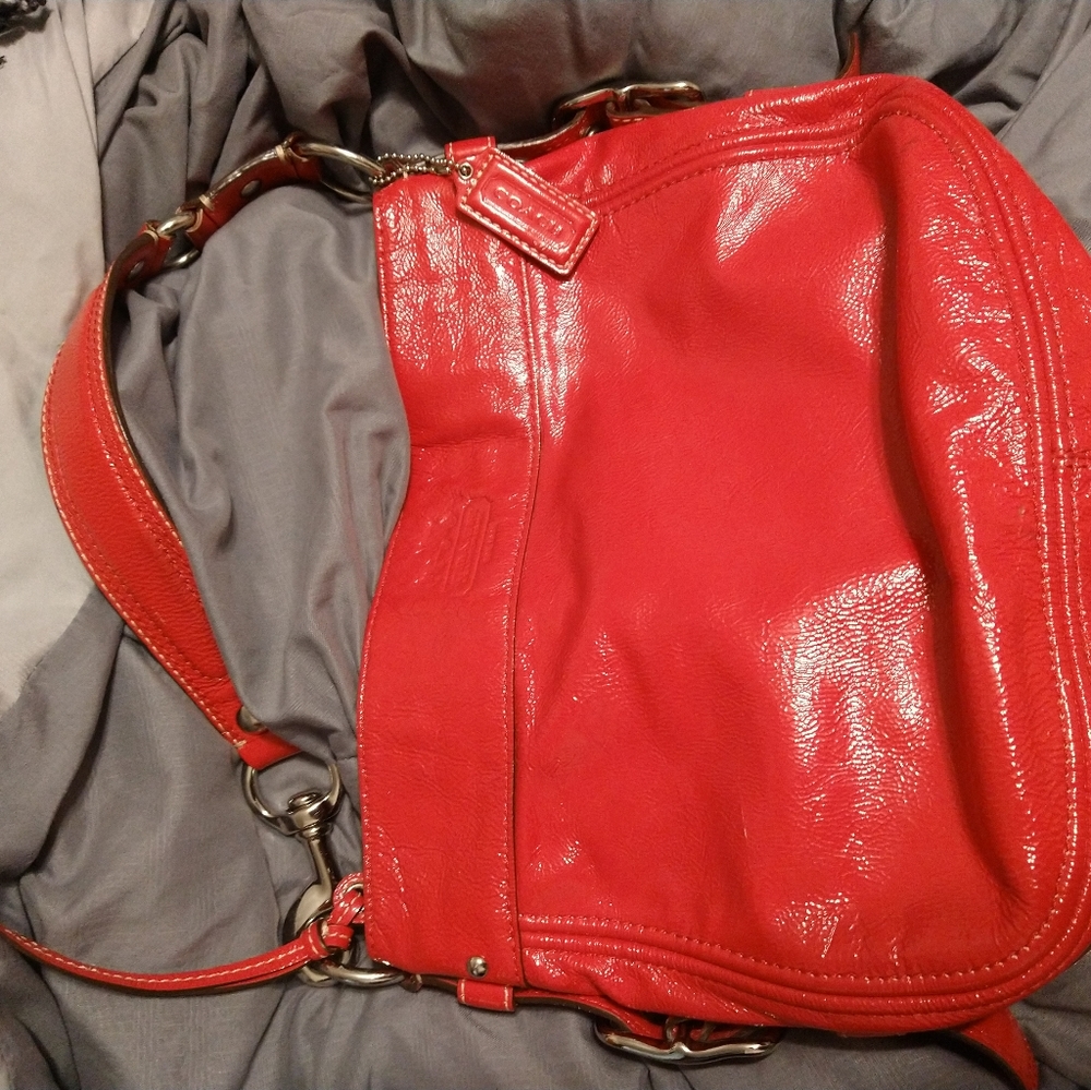 Coach red patent kissy purse